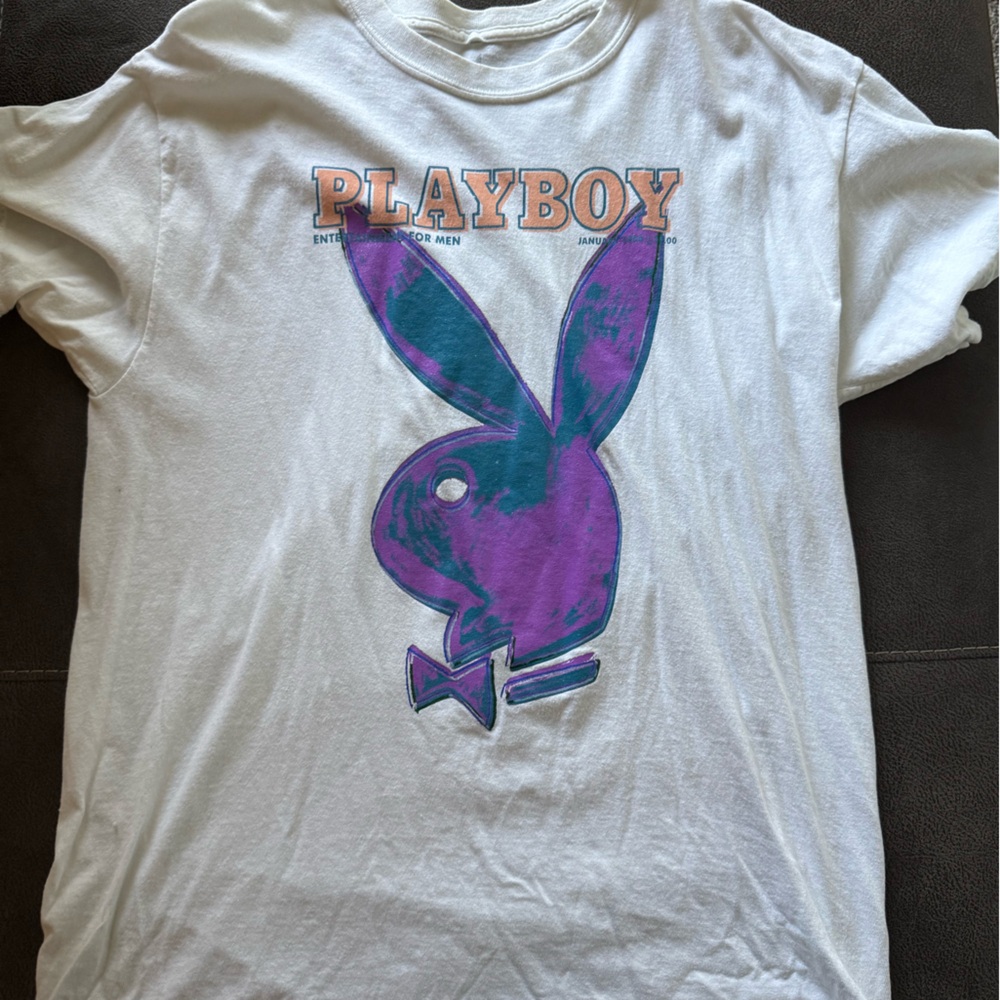 PLAYBOY White Tee with Purple and Blue Logo